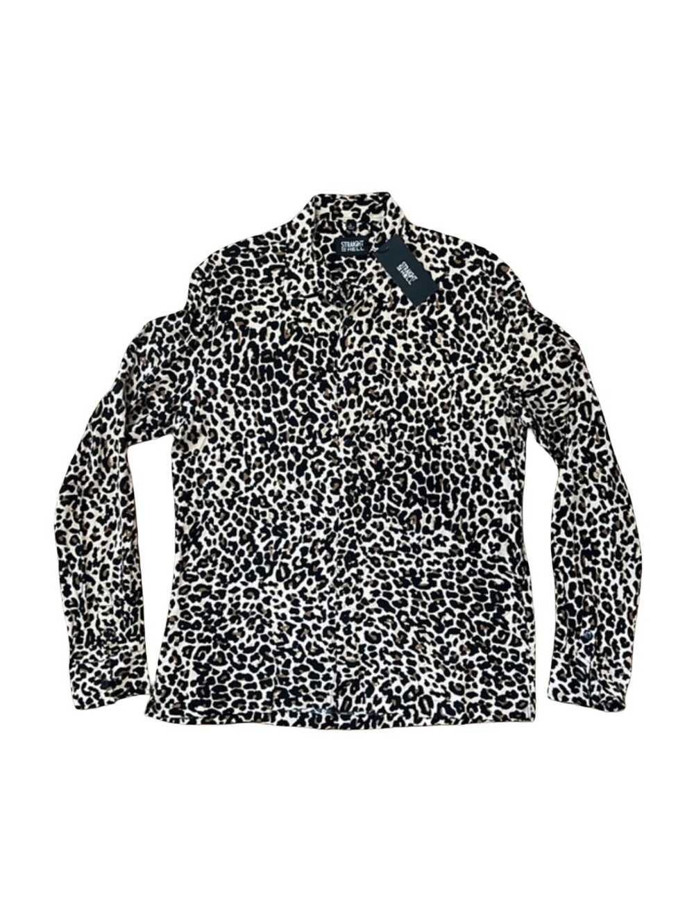 Straight to Hell Men's Leopard Print Button-Down Shirt - Black & Cream